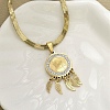 201 Stainless Steel Clear Cubic Zirconia Flat Round Virgin with Feather Pendant Necklaces NJEW-H055-02G-2