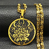 201 Stainless Steel Lunar Lotus Talisman Pendant Necklaces NJEW-S007-21G-1