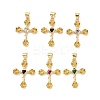 Cross with Flower Brass Micro Pave Cubic Zirconia Pendants KK-G435-06G-1