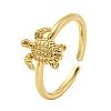 Rack Plating Brass Sea Turtle Open Cuff Rings for Women RJEW-C081-02G-1