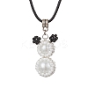 Glass Seed Beads & Glass Pearl Round Beaded Bear Pendant Waxed Cotton Cord Necklaces for Women Men NJEW-MZ00126-01-2