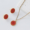 304 Stainless Steel Enamel Flower Pendant Necklace & Stud Earrings Set for Women BR4315-3-1