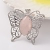 Butterfly Platinum Tone Brass Natural Rose Quartz Pendants G-M288-02-1