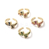Ion Plating(IP) Cubic Zirconia Rectangle Open Cuff Ring RJEW-C041-11G-1