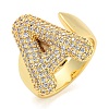 Brass Micro Pave Clear Cubic Zirconia Letter Open Cuff Ring for Women RJEW-M173-01G-A-1
