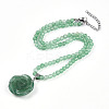 Natural Green Aventurine 4.5mm Round Beaded Flower Pendant Necklaces NJEW-T016-04F-3