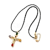 304 Stainless Steel Cubic Zirconia Pendant Necklaces NJEW-H070-03G-4
