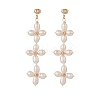 Natural Pearl Flower Long Dangle Stud Earrings EJEW-JE05208-1