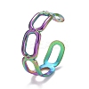 Rainbow Color Ion Plating(IP) 304 Stainless Steel Oval Wrap Open Cuff Ring for Women RJEW-A005-21MC-2