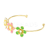 Alloy Flower with Imitation Pearl Beaded Open Cuff Bangle for Women LS-BJEW-D054-02G-03-3