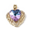 Real 18K Gold Plated Rack Plating Brass Micro Pave Clear Cubic Zirconia Pendants KK-C015-29G-12-1