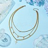 Brass & Stainless Steel Micro Pave Clear Cubic Zirconia Pendant Necklaces NJEW-JN04874-2