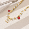 Elegant Brass & Imitation Pearl Heart Square Bib Necklaces for Women YJ5176-4