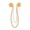 304 Stainless Steel Pave Clear Cubic Zirconia & ABS Pearl Flower Hanging Chain Brooch JEWB-S021-05G-1