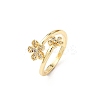 Flower Brass Micro Pave Cubic Zirconia Cuff Rings for Women RJEW-L334-01G-4