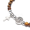 7Pcs 7 Style Natural Mixed Gemstone & Alloy Saint Benedict Medal Beaded Stretch Bracelets Set BJEW-JB08877-6