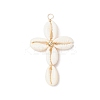 2Pcs 2 Colors Natural Cowrie Shell Beaded Cross Pendants PALLOY-JF03938-3