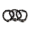 Round & Cat Head Natural Obsidian Beaded Stretch Bracelets for Women BJEW-K251-03F-1