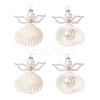 4Pcs Natural Clam Shell & Glass Angel Pendants PALLOY-MZ00718-02-S-1
