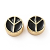 Flat Round with Peace Sign Brass Enamel Beads KK-G419-05G-05-2