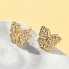 Butterfly Brass Micro Pave Clear Cubic Zirconia Stud Earrings EJEW-A132-07G-2