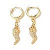 Clear Cubic Zirconia Crown with Horn of Plenty/Italian Horn Cornicello Dangle Hoop Earrings EJEW-B017-23G-1