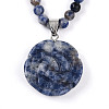 Natural Blue Spot Jasper 4.5mm Round Beaded Flower Pendant Necklaces NJEW-T016-04D-4