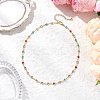 Brass & Colorful Glass Flat Round Link Chain Necklaces for Women NJEW-JN05451-1