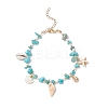 Summer Beach Synthetic Turquoise Chip Starfish & Natural Shell & Alloy Enamel Charm Anklets AJEW-TA00037-2