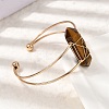 Brass Wire Wrapped Natural Tiger Eye Hexagon Point Cuff Bangles for Women BJEW-L719-01G-03-3