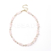 Natural Rose Quartz Chips & Pearl Beaded Necklace NJEW-JN04008-01-1