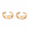 Natural Gemstone and Flat Round Open Cuff Ring RJEW-B039-02G-2