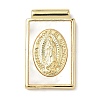 Brass Pave Natural White Shell Religion Rectangle Pendants KK-Q068-32A-G-1