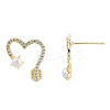 Clear Cubic Zirconia Arrow & Heart Asymmetrical Earrings with Natural Pearl Beaded EJEW-T019-06G-4