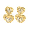 Heart Brass Pave Clear Cubic Zirconia Dangle Stud Earrings EJEW-M258-27G-1