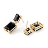 Black Cubic Zirconia Rectangle Dangle Stud Earrings KK-E005-16G-01-2