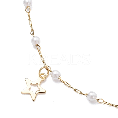 Round ABS Imitation Pearl Beads & 304 Stainless Steel Link Chain Tassel Anklets for Women AJEW-AN00738-03-1