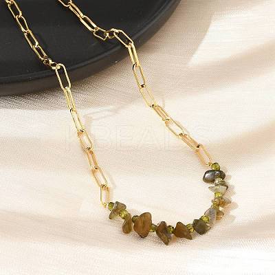 Natural Larvikite Chip Beaded Necklaces NJEW-C070-04G-02-1