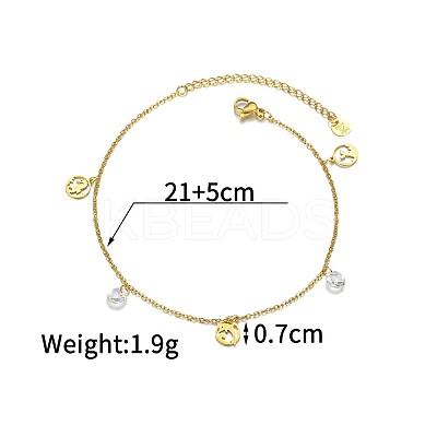 Bohemian Style 304 Stainless Steel Dolphin Sea Horse and Flat Round Cubic Zirconia Charm Anklets FS-WGDB107-02-1