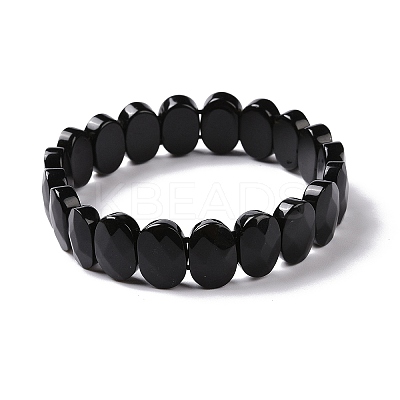 Natural Obsidian Oval Beaded Stretch Bracelet G-E010-01U-1
