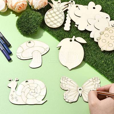 60Pcs 12 Styles Blank Wood Big Pendants WOOD-CJ0002-26-1