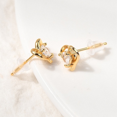 Brass Micro Pave Clear Cubic Zirconia Heart Stud Earrings EJEW-C158-07G-1