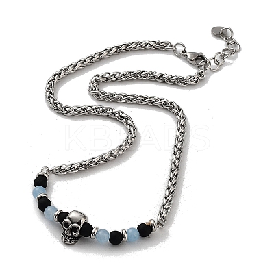 Natural Mixed  Gemstone with 201 Stainless Steel Necklaces NJEW-Q334-01A-1