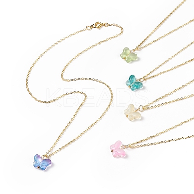 5Pcs 5 Color Glass Butterfly Pendant Necklaces Set with Brass Cable Chains for Women NJEW-JN04091-1