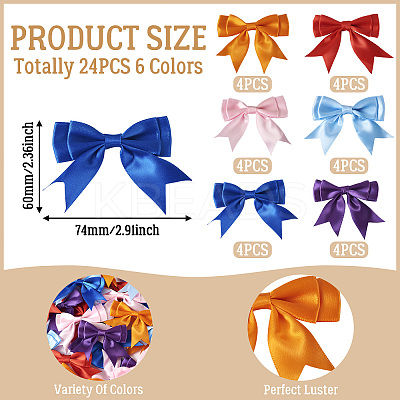 24Pcs 6 Colors Bowknot Handmade Polyester Ornament Accessories AJEW-TA0001-64-1