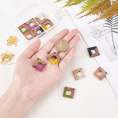 DIY 6 Pairs Rhombus Resin & Walnut Wood Earring Makings DIY-FH0001-94-1