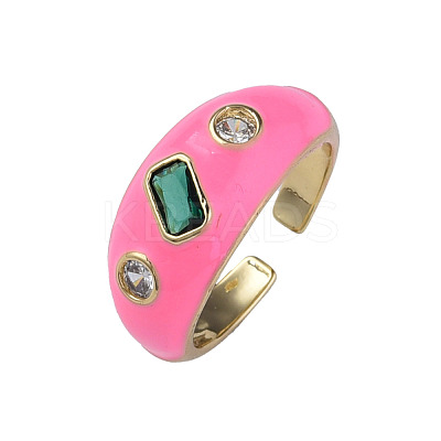 Cubic Zirconia Open Cuff Ring with Enamel RJEW-N035-128C-1