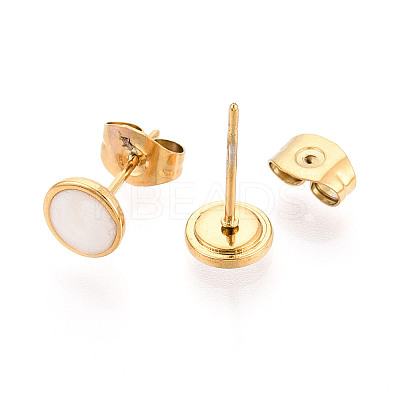 Flat Round 304 Stainless Steel Enamel Stud Earrings EJEW-T047-21G-B-1
