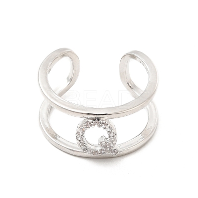Clear Cubic Zirconia Initial Letter Open Cuff Ring RJEW-A012-01P-Q-1