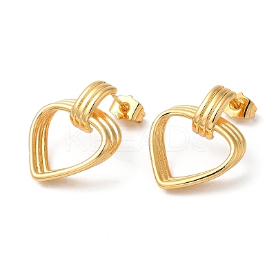 Rack Plating Brass Hollow Heart Dangle Stud Earrings EJEW-R151-08G-1